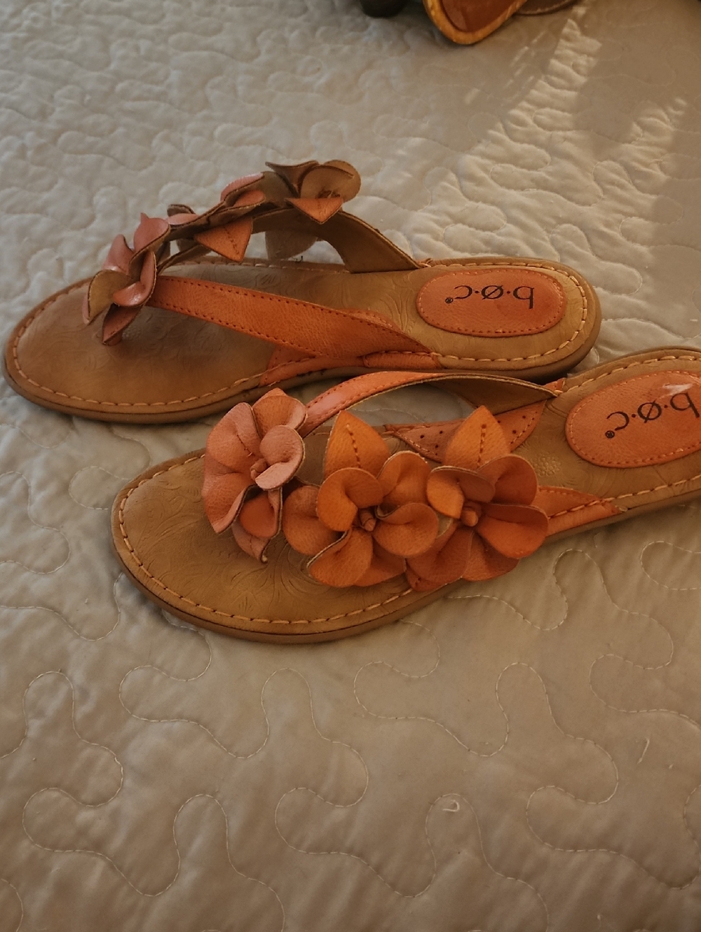 b.o.c. Orange Floral Leather Toe-Post Sandals